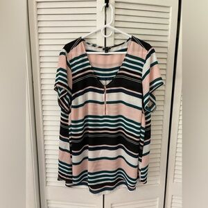 Torrid Multicolor Striped V-Neck Pullover 1/4 Zip Blouse Size 18/20